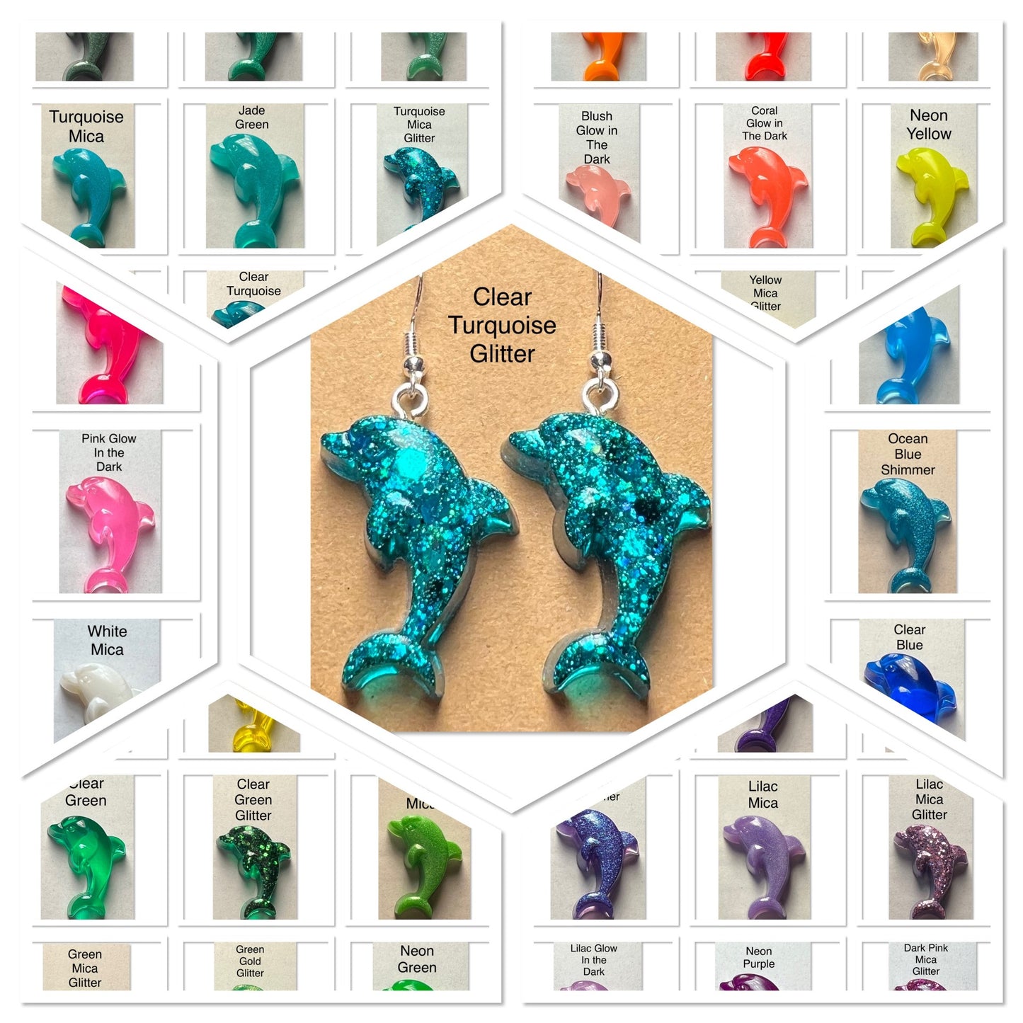 Handmade Colourful Resin Dolphin Earrings