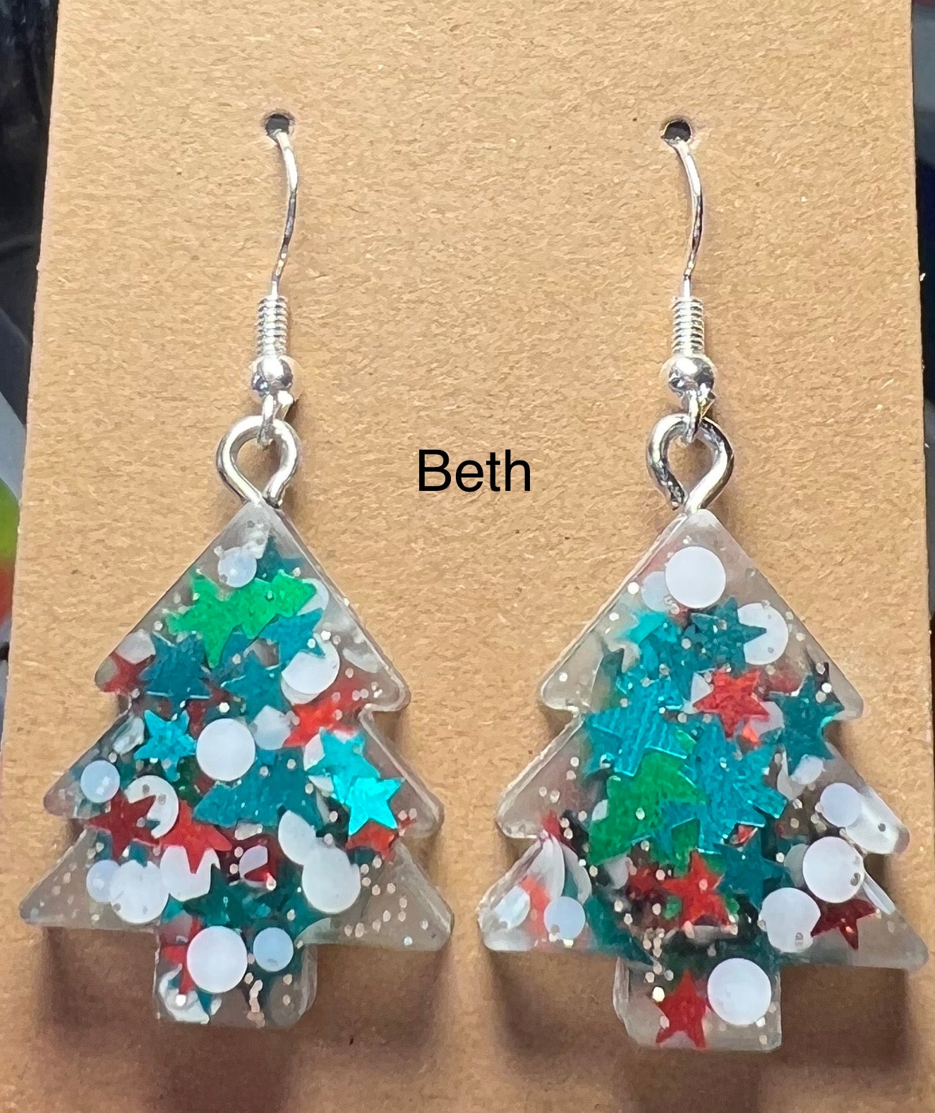 Handmade Colourful Resin Christmas Tree Earrings