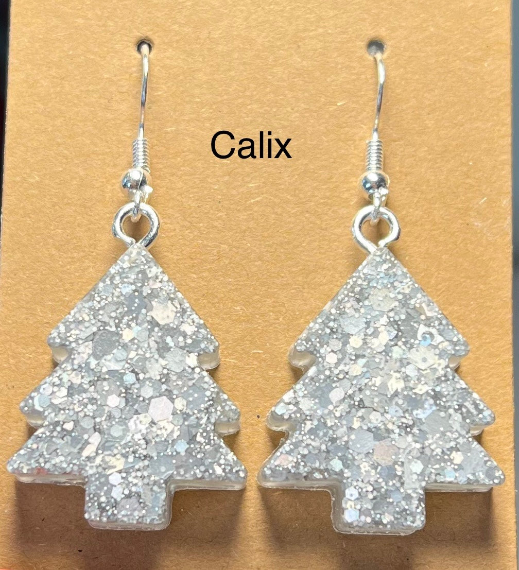 Handmade Colourful Resin Christmas Tree Earrings