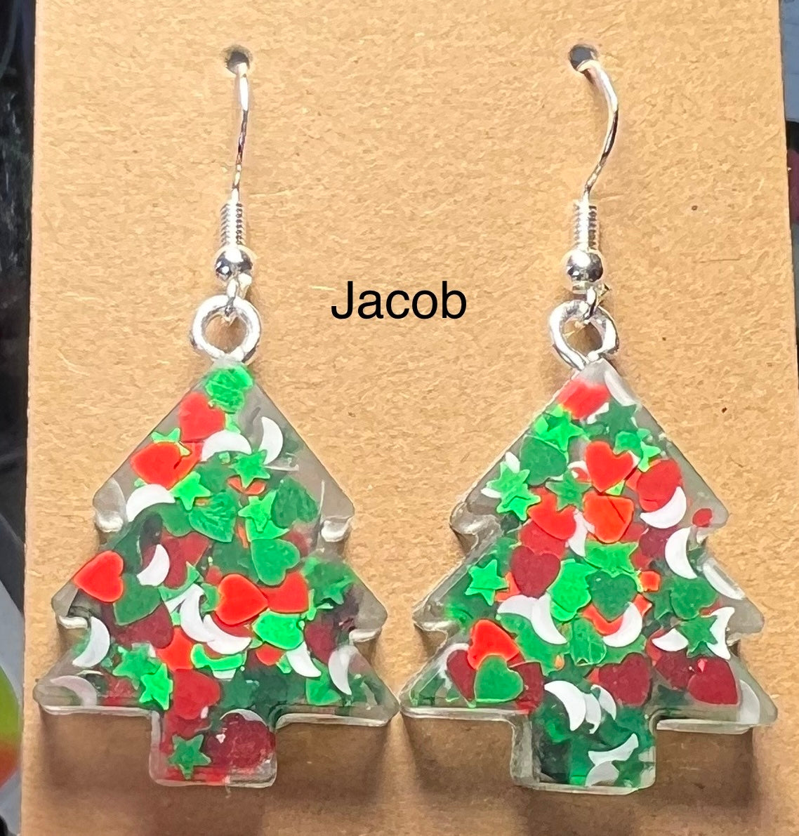 Handmade Colourful Resin Christmas Tree Earrings
