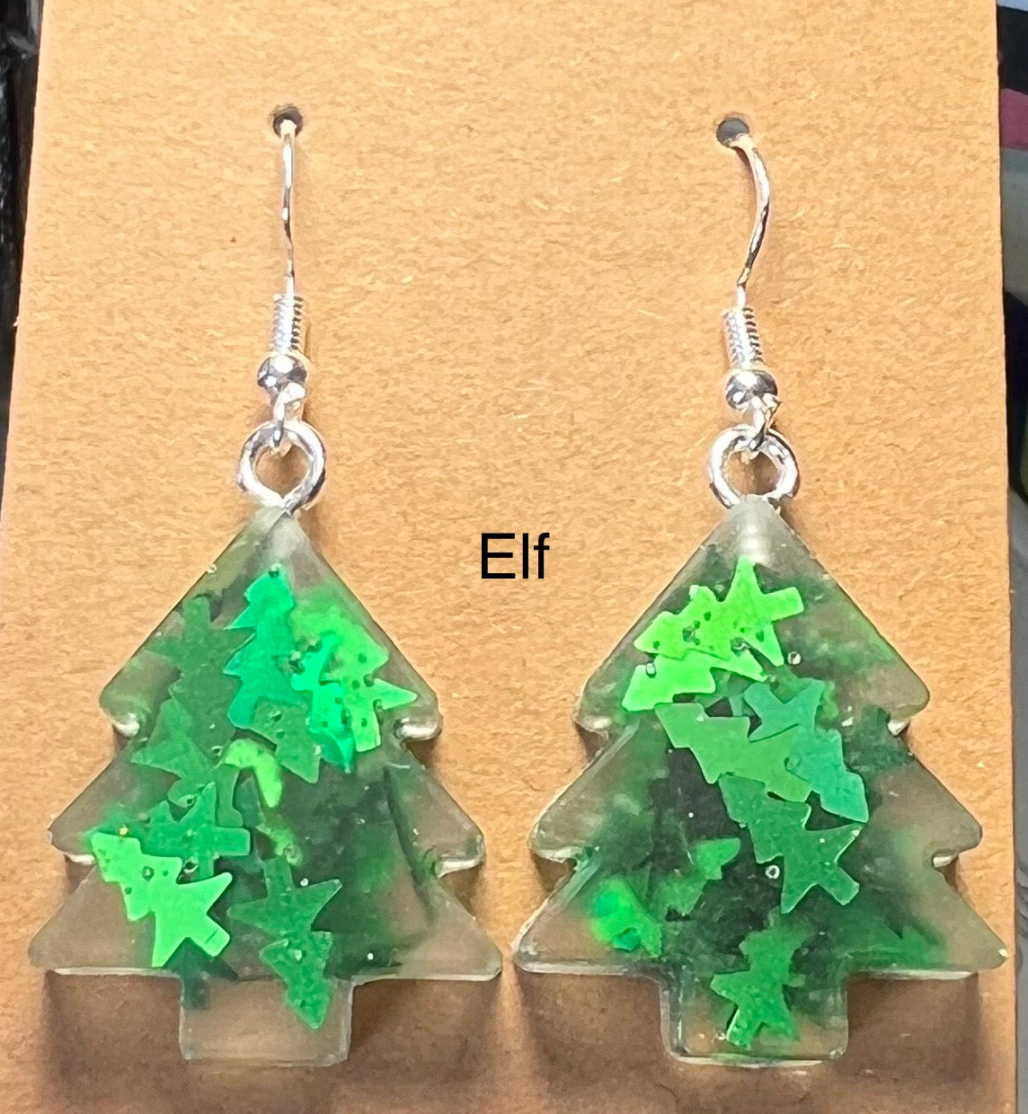 Handmade Colourful Resin Christmas Tree Earrings