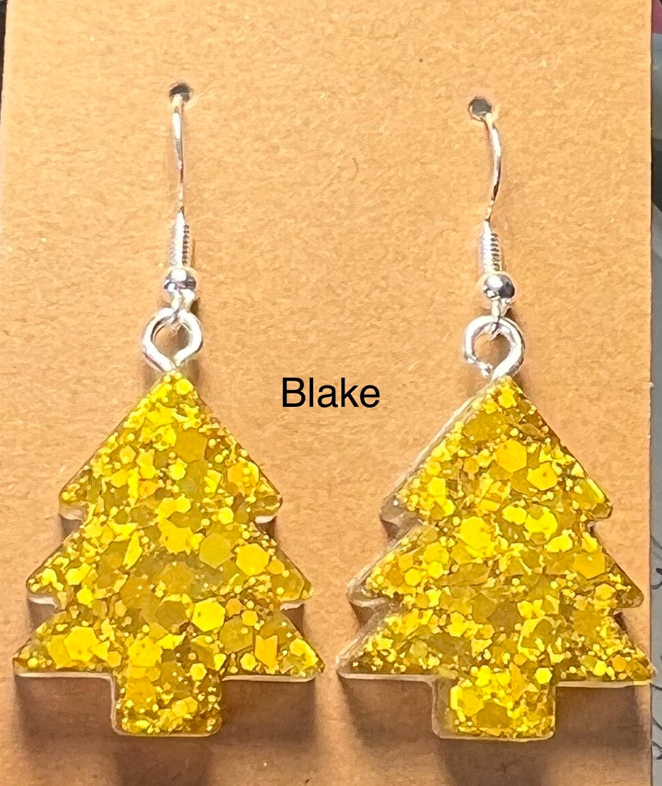 Handmade Colourful Resin Christmas Tree Earrings