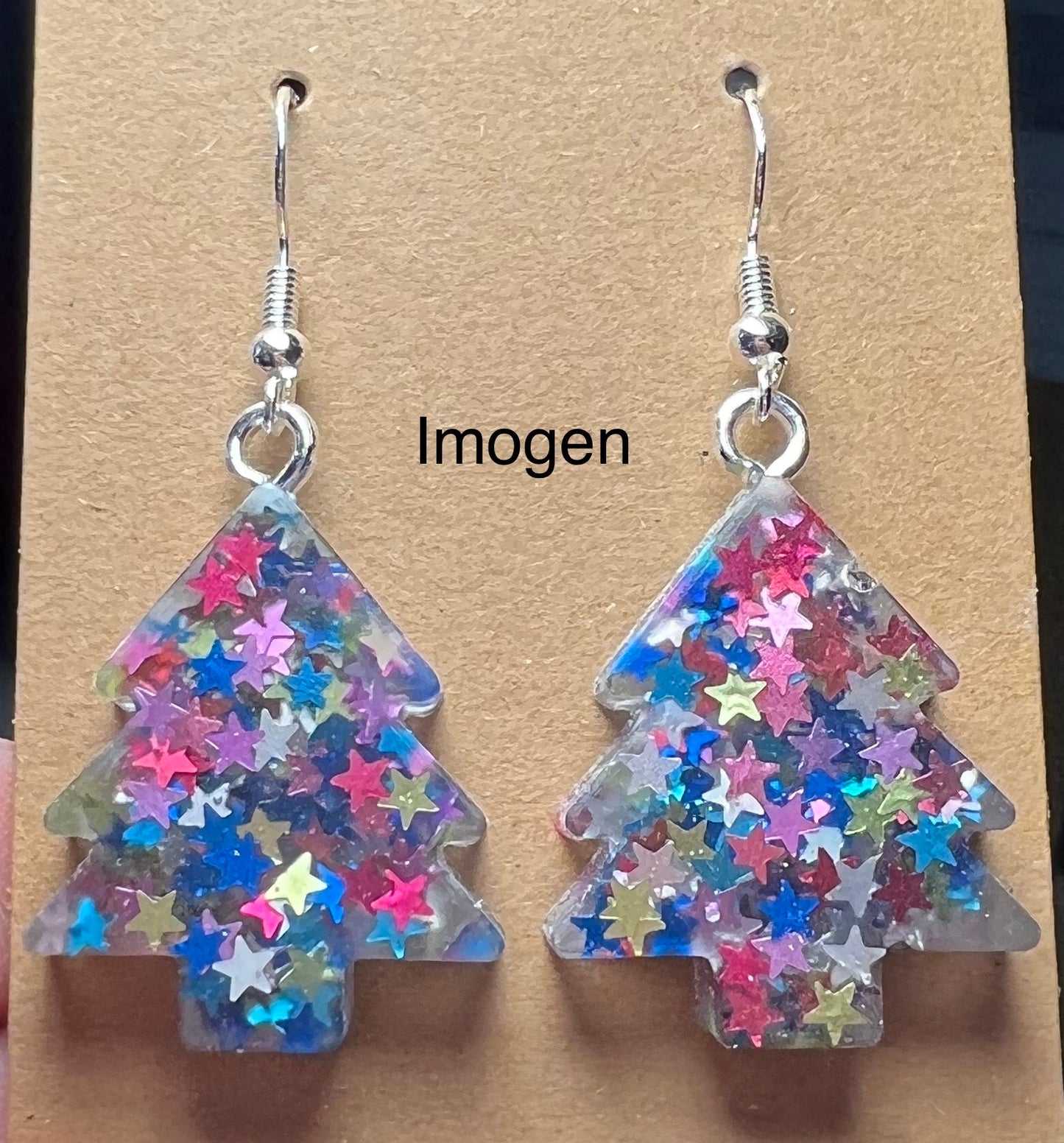 Handmade Colourful Resin Christmas Tree Earrings