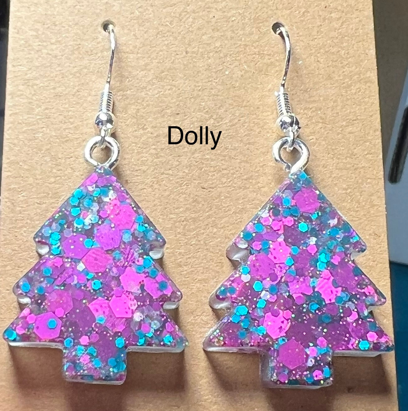 Handmade Colourful Resin Christmas Tree Earrings