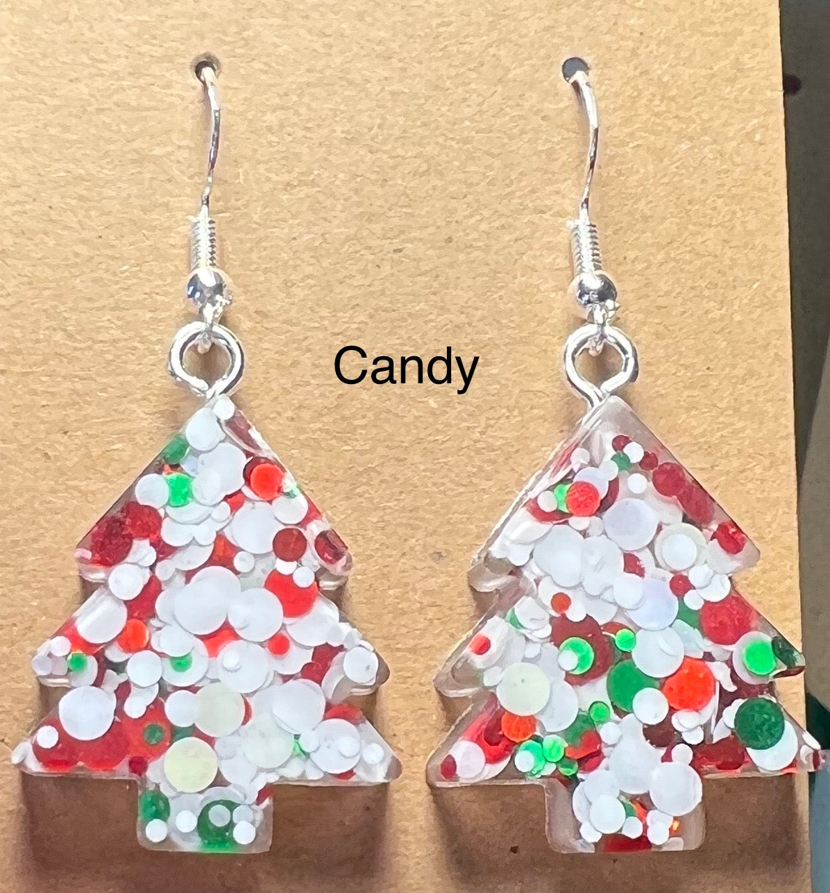 Handmade Colourful Resin Christmas Tree Earrings