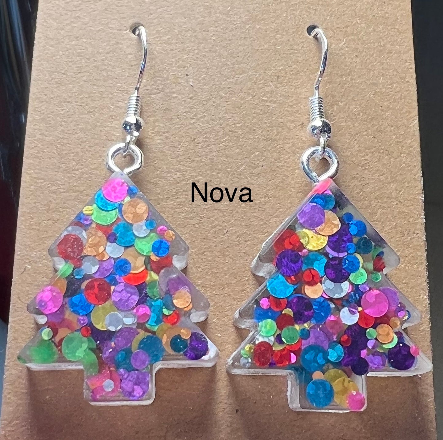 Handmade Colourful Resin Christmas Tree Earrings