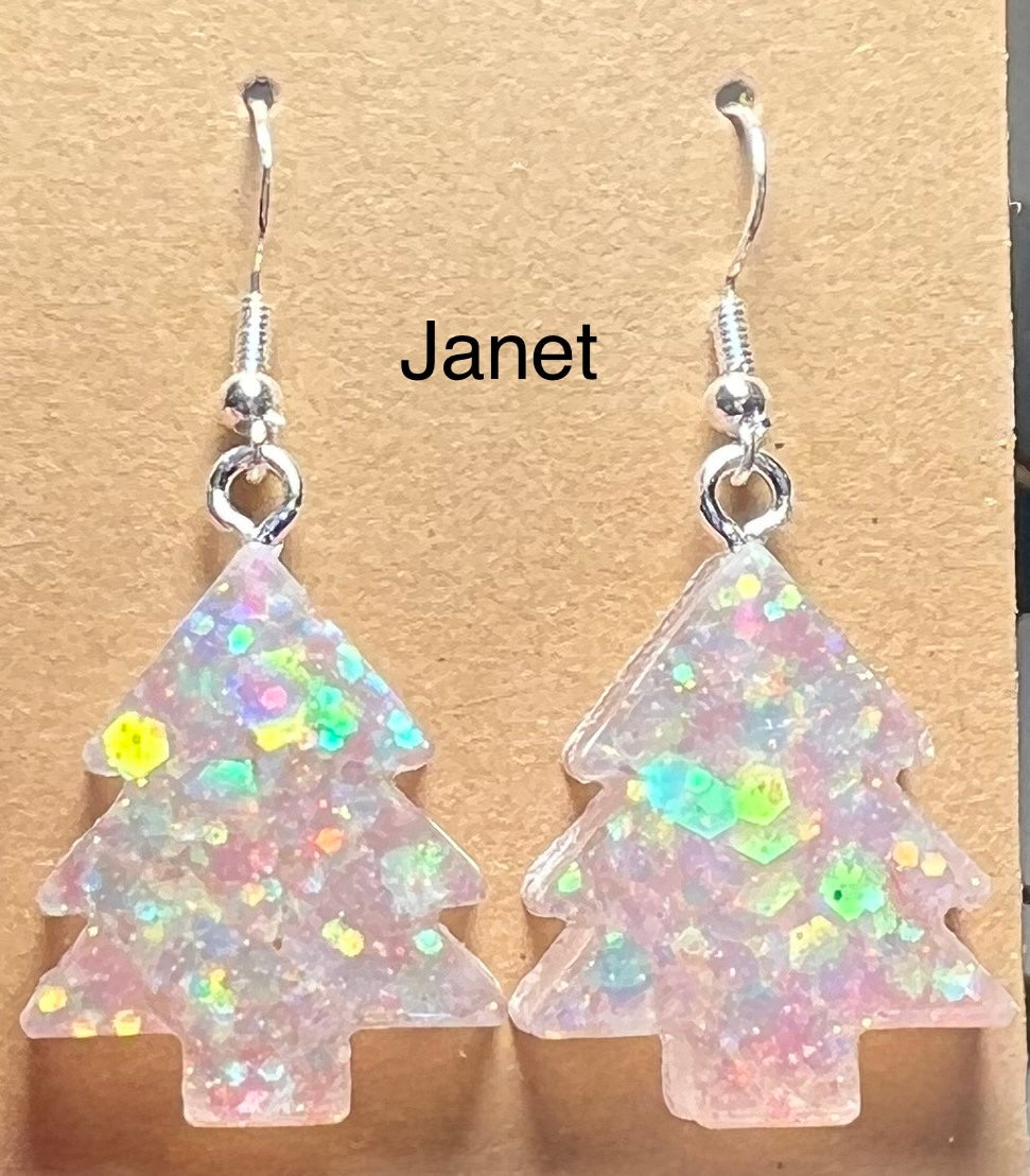 Handmade Colourful Resin Christmas Tree Earrings