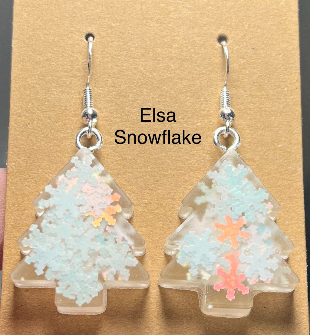 Handmade Colourful Resin Christmas Tree Earrings