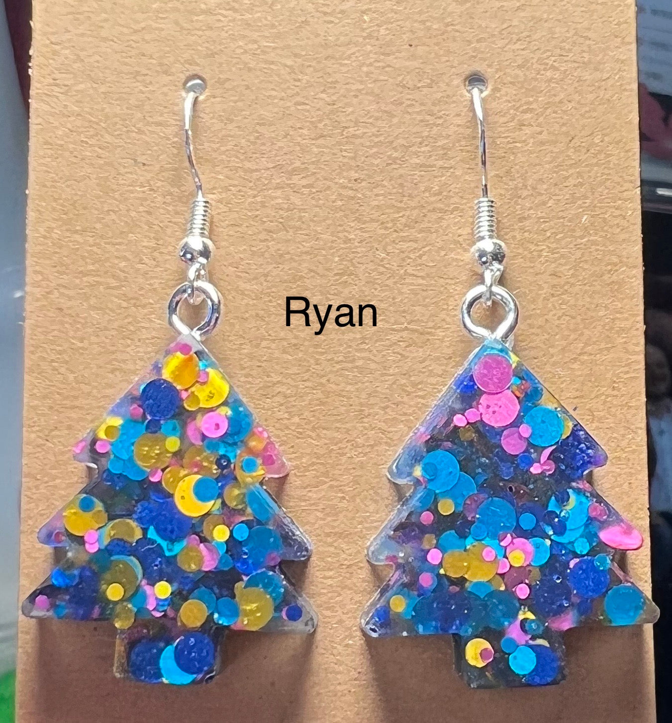 Handmade Colourful Resin Christmas Tree Earrings