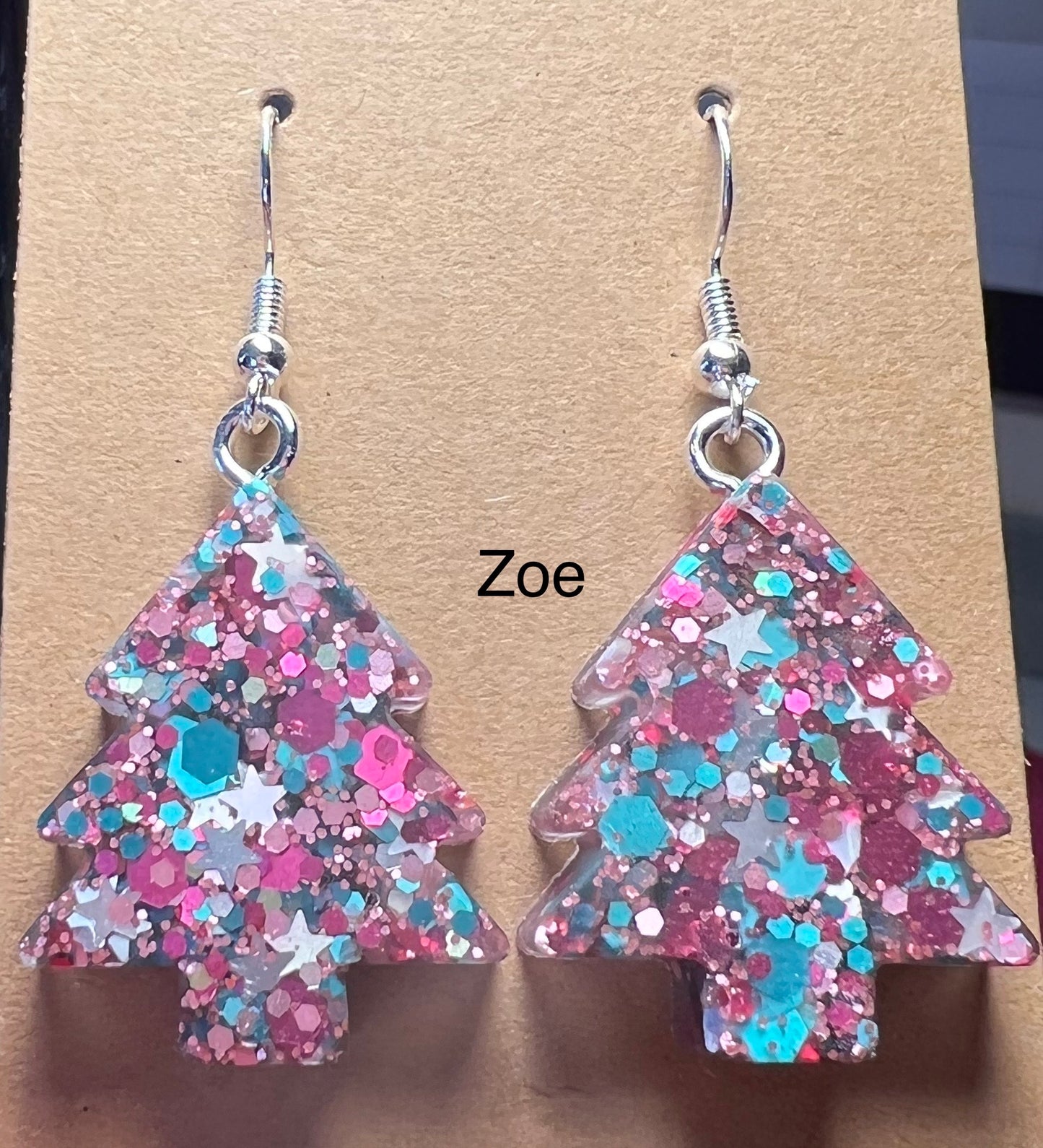 Handmade Colourful Resin Christmas Tree Earrings