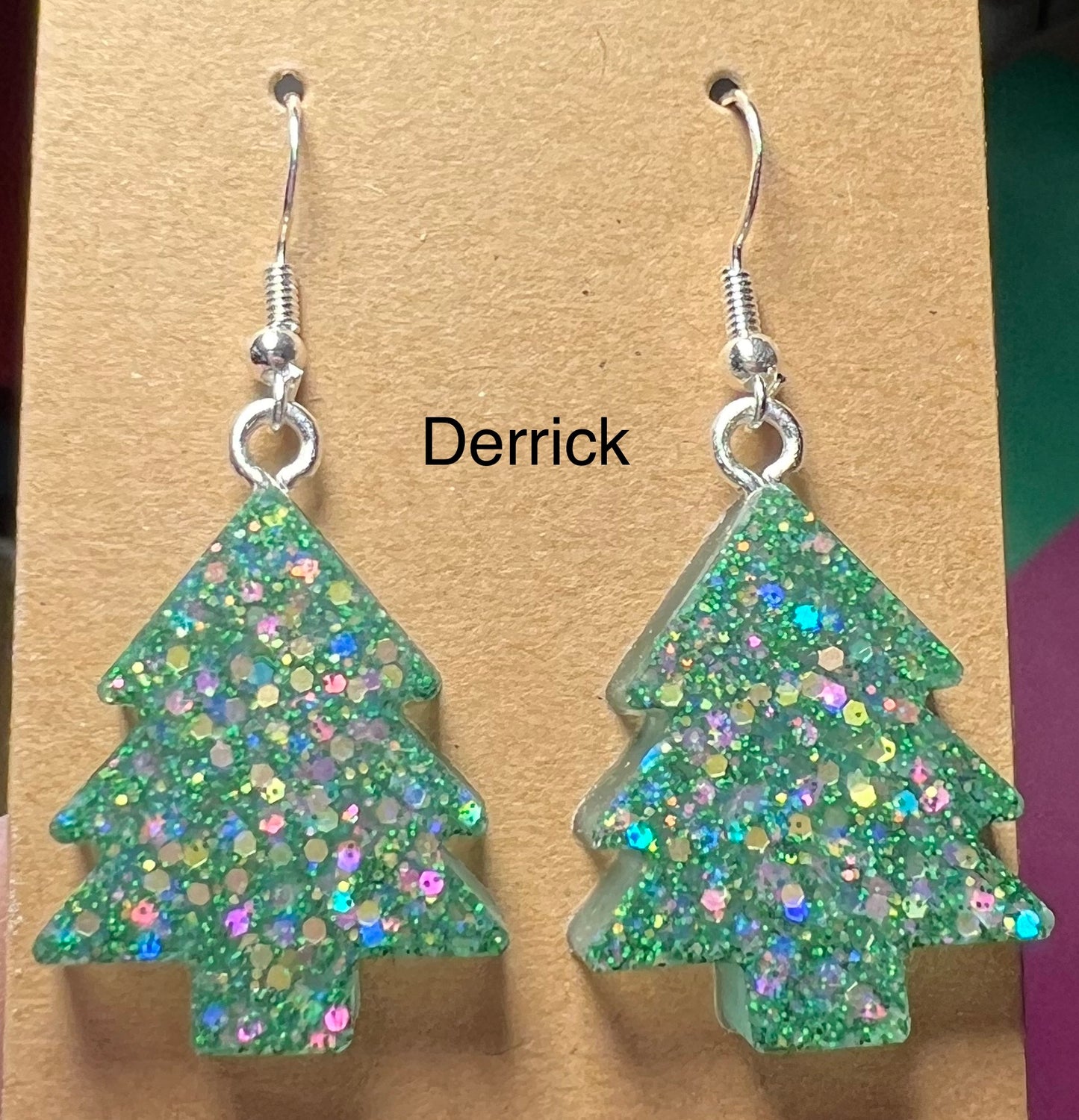 Handmade Colourful Resin Christmas Tree Earrings