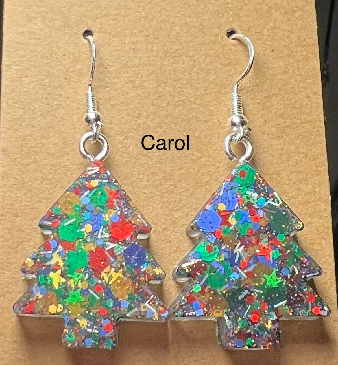 Handmade Colourful Resin Christmas Tree Earrings