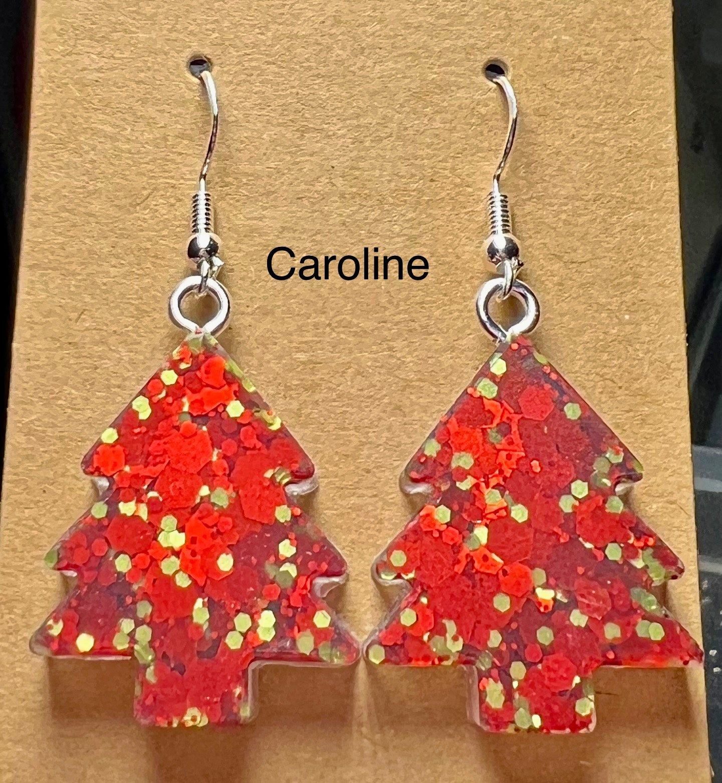 Handmade Colourful Resin Christmas Tree Earrings