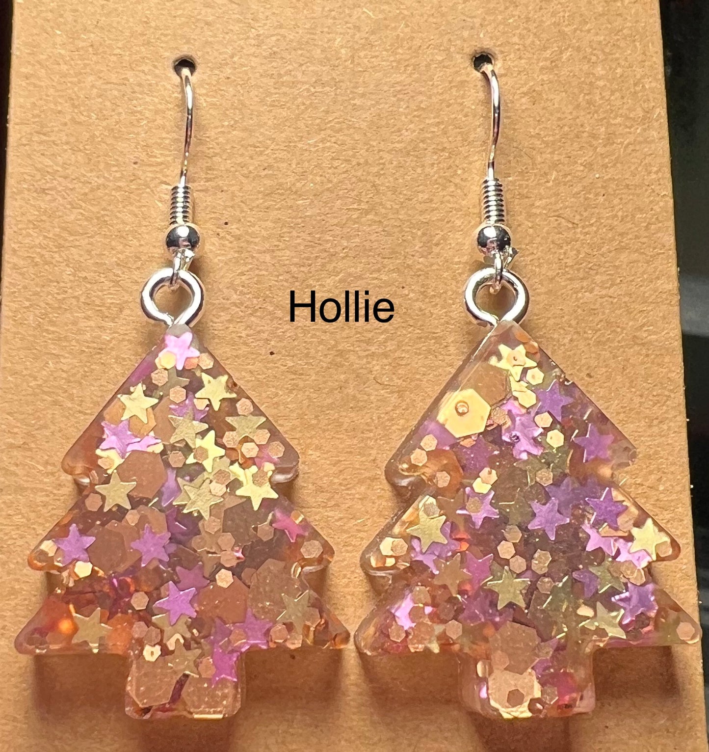 Handmade Colourful Resin Christmas Tree Earrings