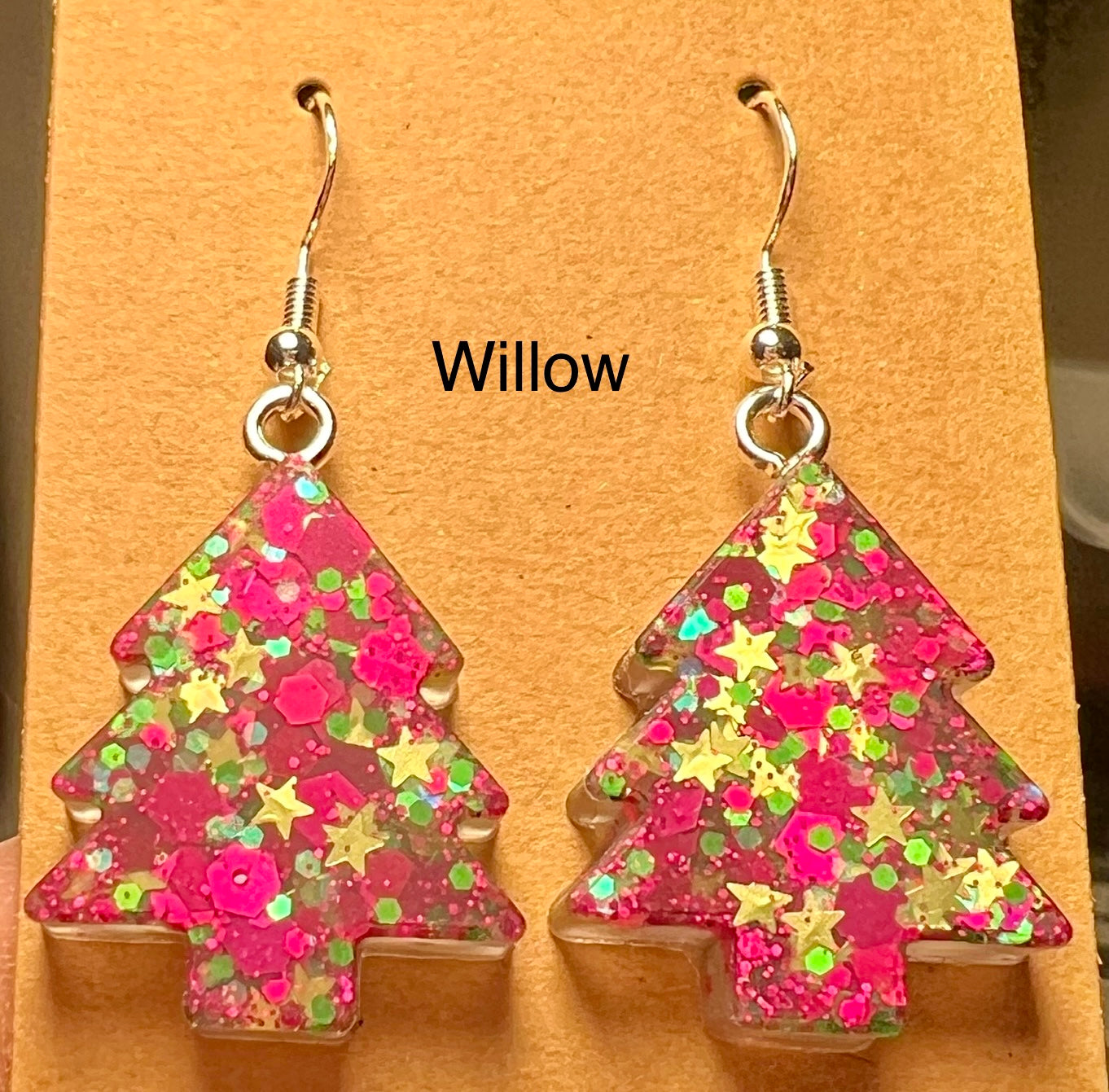 Handmade Colourful Resin Christmas Tree Earrings