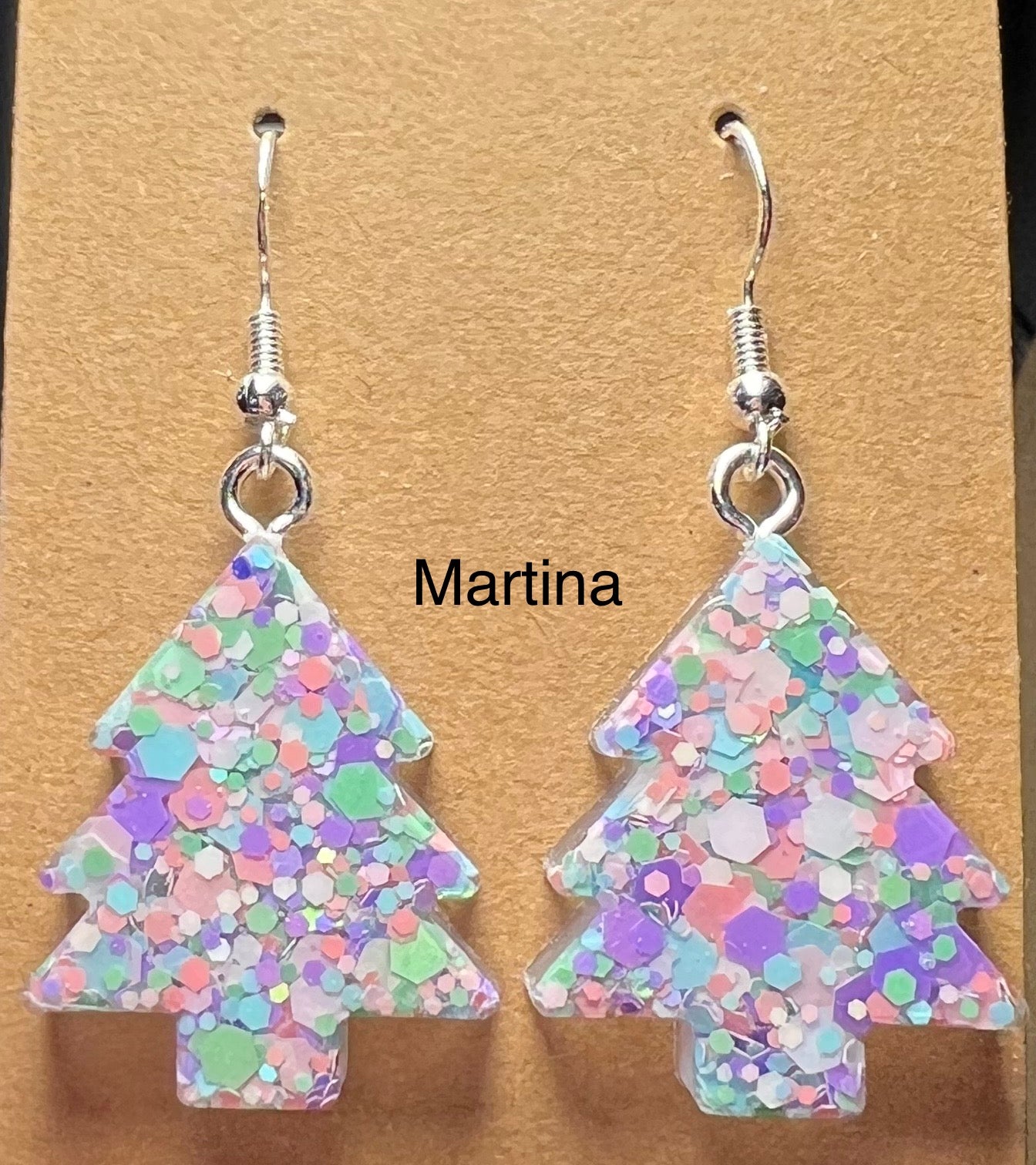 Handmade Colourful Resin Christmas Tree Earrings