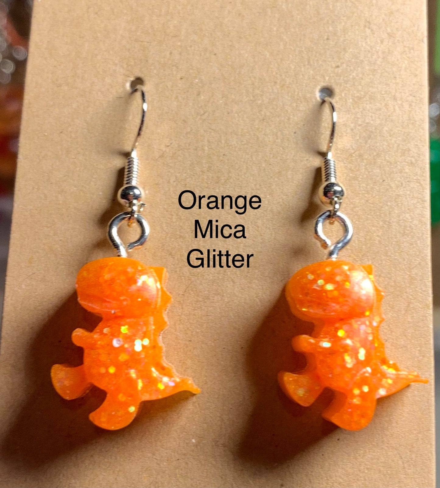 Handmade Colourful Resin T-Rex Earrings