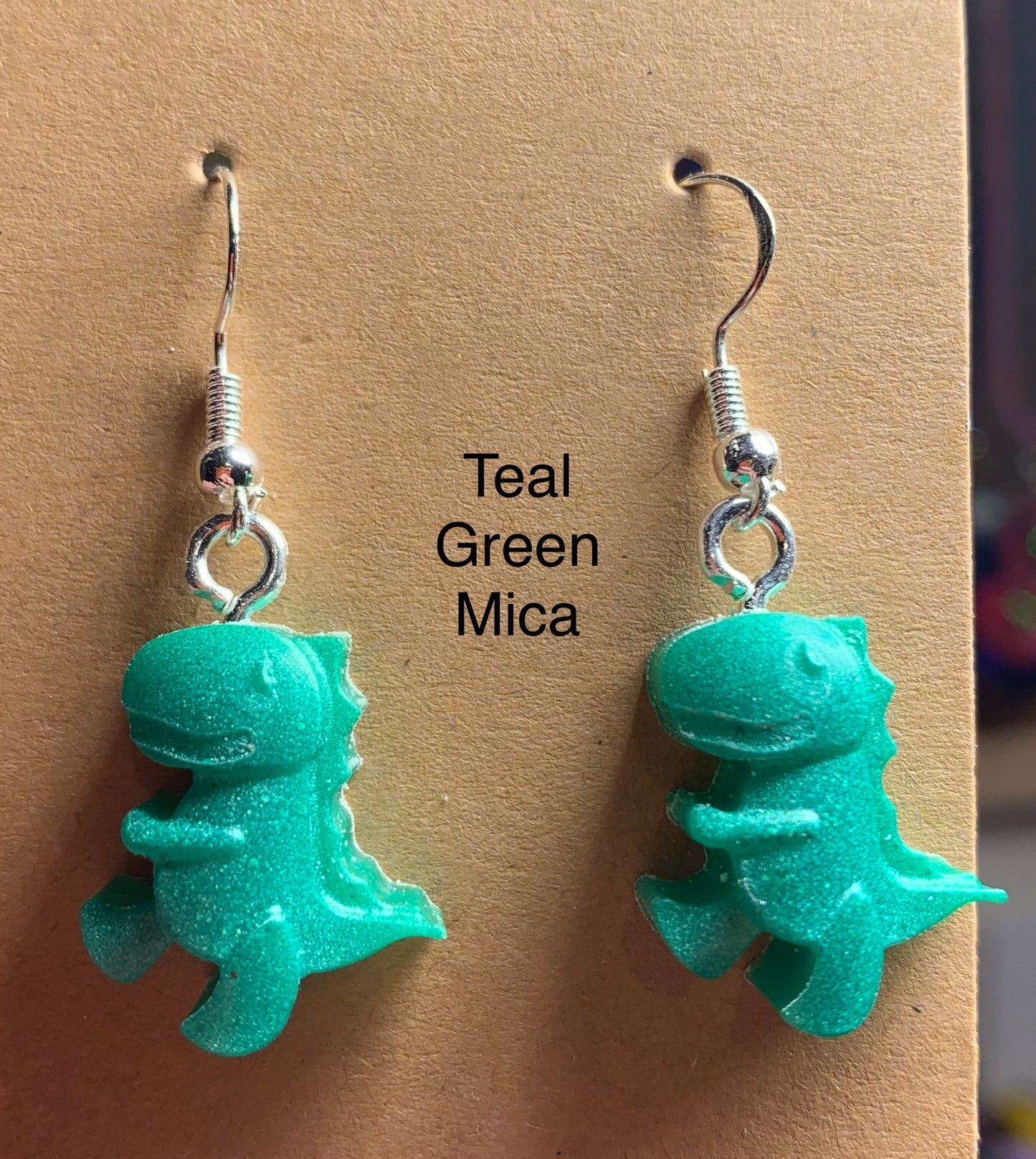 Handmade Colourful Resin T-Rex Earrings