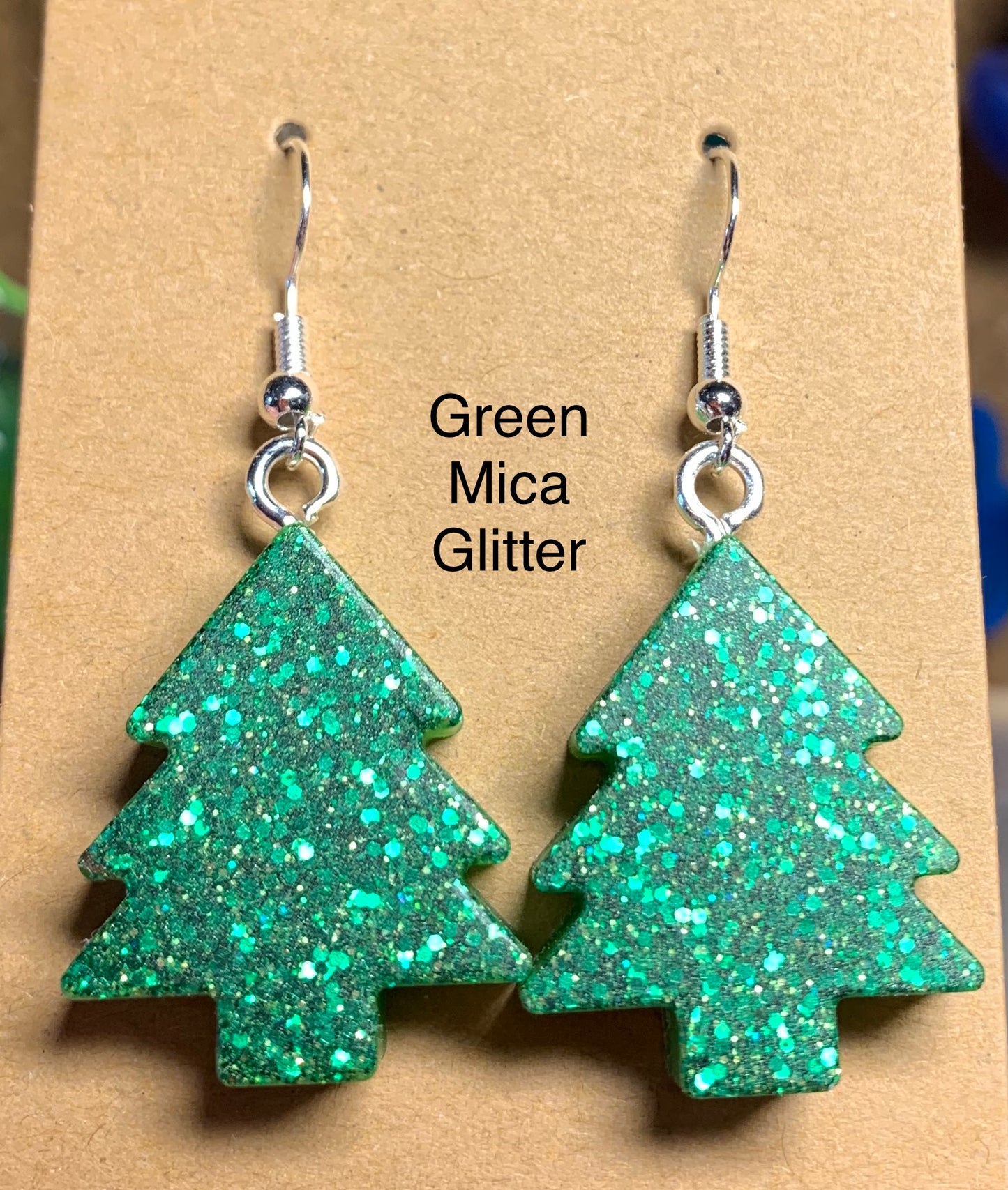 Handmade Colourful Resin Christmas Tree Earrings