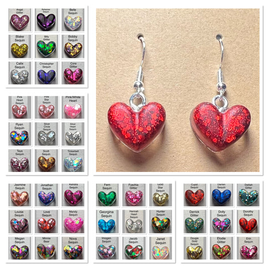 Handmade Glitter and Sequin Heart Earrings