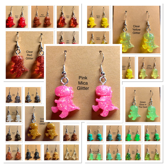 Handmade Colourful Resin T-Rex Earrings